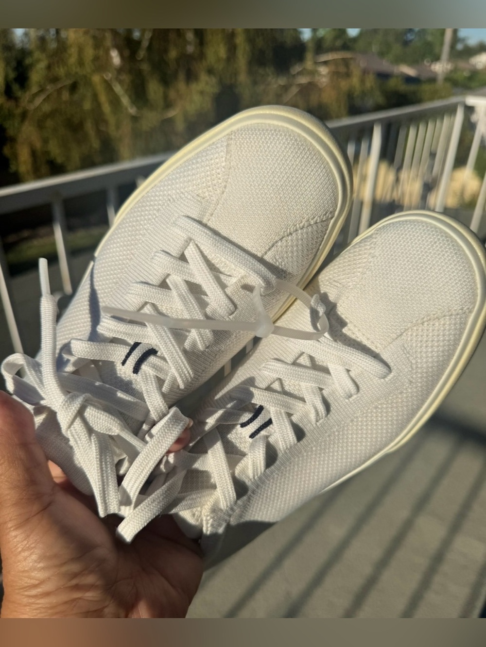 Rothy's White Knit Low-Top Lace-Up Sneakers